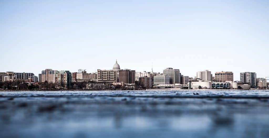 Madison, Wisconsin skyline on Lake Monona